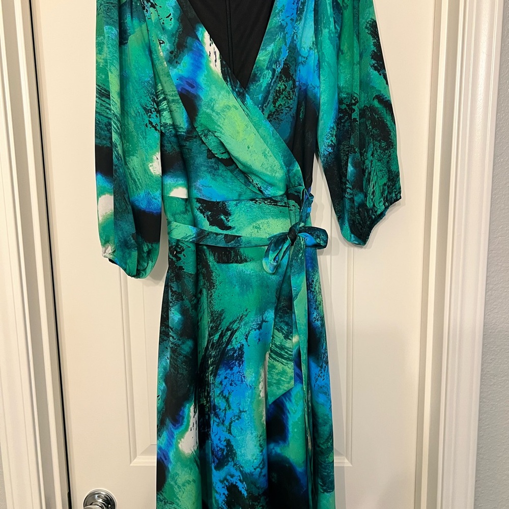 DKNY Vibrant Green and Blue Wrap Dress.